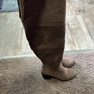 Suede bamboo knee high boots